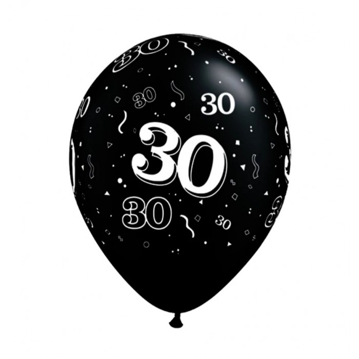 Balionas su skaičiumi 30, juodas (30cm)