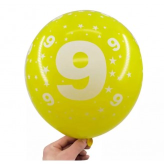 Balionas su skaičiumi 9, geltonas (30cm)
