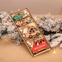 Kalėdiniai mediniai žaisliukai, mašinos (9vnt)