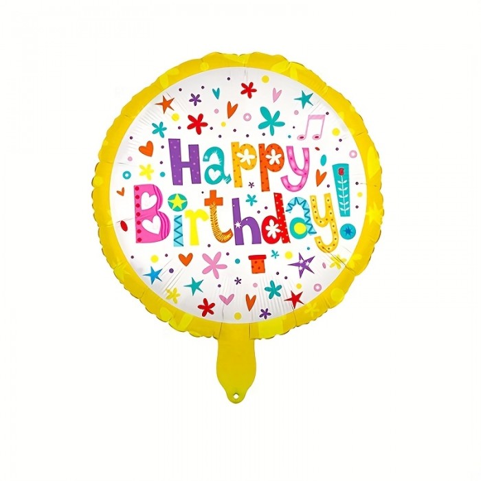 Folinis apvalus balionas gelsvas "Happy birthday" (46cm) Folinis apvalus balionas gelsvas "Happy birthday" (46cm)