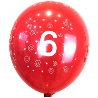 Balionas su skaičiumi 6, raudonas (30cm)