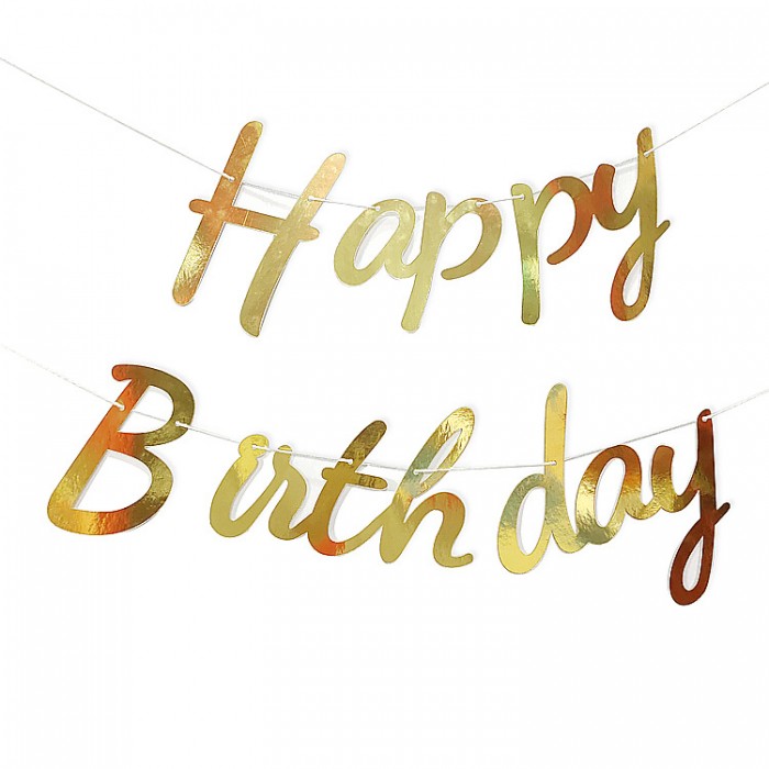 Aukso spalvos girlianda Happy birthday (3,5m) Aukso spalvos girlianda Happy birthday (3,5m)