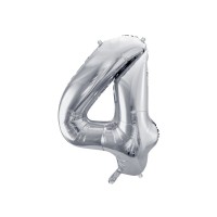 Folinis balionas-skaičius 4 , sidabrinis (101cm) Folinis balionas-skaičius 4 , sidabrinis (101cm)