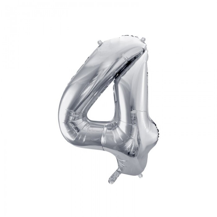 Folinis balionas-skaičius 4 , sidabrinis (101cm) Folinis balionas-skaičius 4 , sidabrinis (101cm)