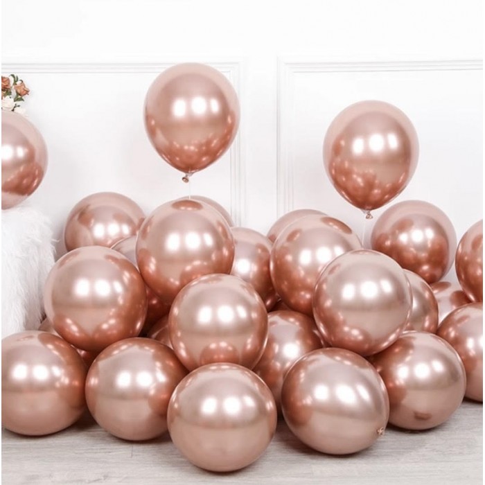 Chrominiai balionai, rožinio aukso (5vnt, 30cm)