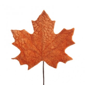 Dekoracja Velvetinis klevo lapas, oranžinės spalvos (13cm)
