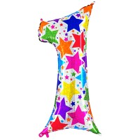 Folinis balionas-skaičius 1, spalvotos žvaigždutės(101cm) Folinis balionas-skaičius 1, spalvotos žvaigždutės(101cm)