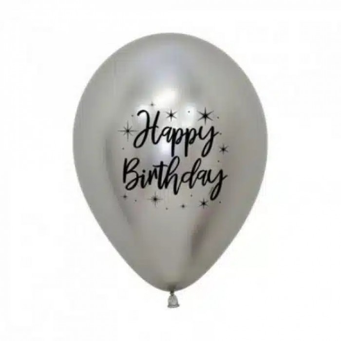 Chrominis balionas "Happy birthday", sidabrinis (30cm) Chrominis balionas "Happy birthday", sidabrinis (30cm)