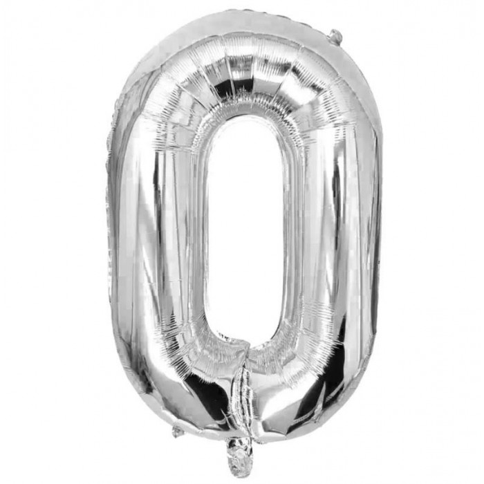 Folinis balionas skaičius 0, sidabrinis (82cm)