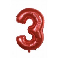 Folinis balionas-skaičius 3, raudonas (82cm)