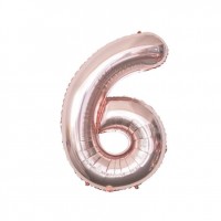 Folinis balionas-skaičius 6, rožinio aukso (82cm)