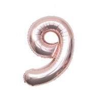 Folinis balionas-skaičius 9, rožinio aukso (82cm)