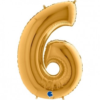 Folinis balionas skaičius "6 - tamsiai auksinis" (101cm)