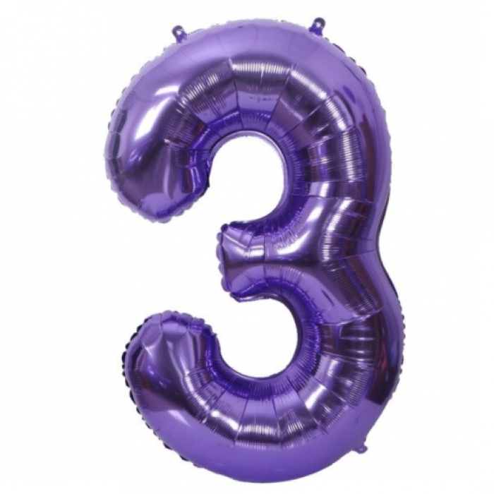 Folinis balionas-skaičius 3, violetinis (101cm) Folinis balionas-skaičius 3, violetinis (101cm)