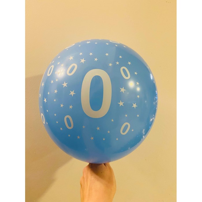 Balionas su skaičiumi 0, mėlynas (30cm)