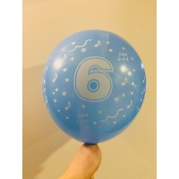 Balionas su skaičiumi 6, mėlynas (30cm)