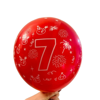 Balionas su skaičiumi 7, raudonas (30cm)