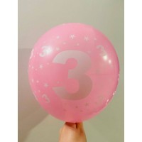 Balionas su skaičiumi 3, rožinis (30cm)