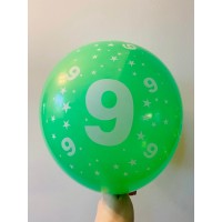 Balionas su skaičiumi 9, žalias (30cm)